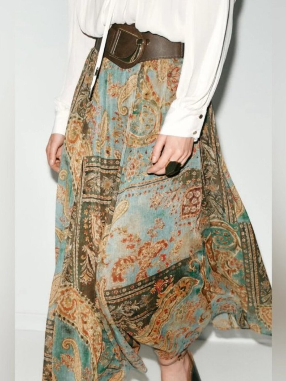 Zara Printed Midi Skirt with Belt